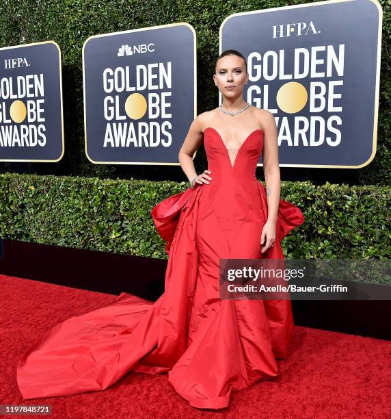 Scarlett Johansson attends the 77th Annual Golden Globe Awards at The Beverly Hilton Hotel on January 05, 2020 in Beverly Hills, California.