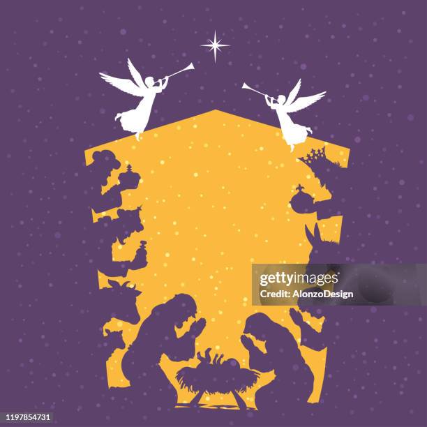 heilige familie und weihnachtsstern - religious icon stock-grafiken, -clipart, -cartoons und -symbole