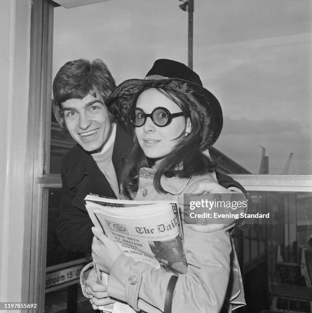 English actress Diane Keen posed with her husband, actor Paul Greenwood at an airport in England on 18th March 1971.