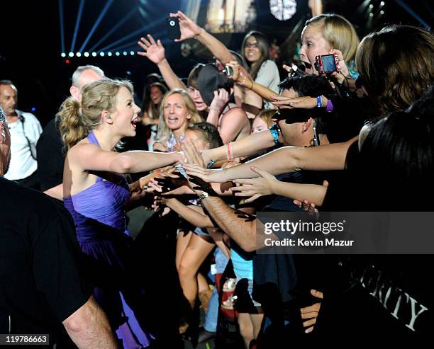 Taylor Swift performs during her "Speak Now" tour at Prudential Center on July 24, 2011 in Newark, New Jersey. Taylor Swift wows crowds and critics...