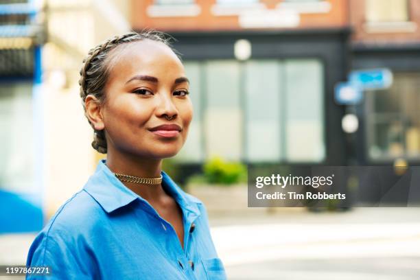 portrait of confident woman - creative people outside stock-fotos und bilder