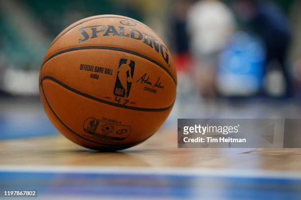 General view of a ball on the court during the fourth quarter against the Northern Arizona Suns on January 31, 2020 at Comerica Center in Frisco,...