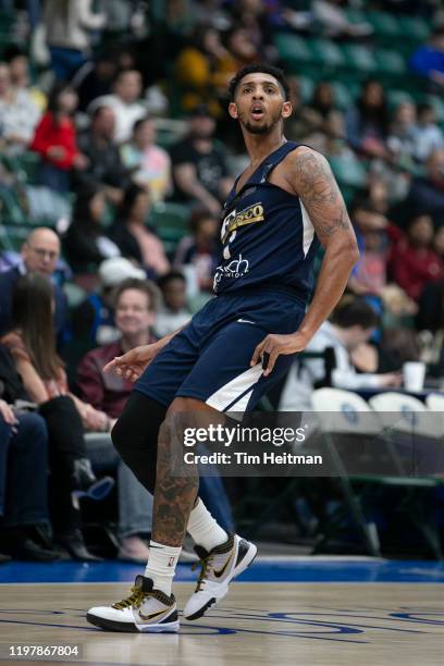 Cameron Payne of the Texas Legends reacts to a three point shot attempt during the fourth quarter against the Northern Arizona Suns on January 31,...