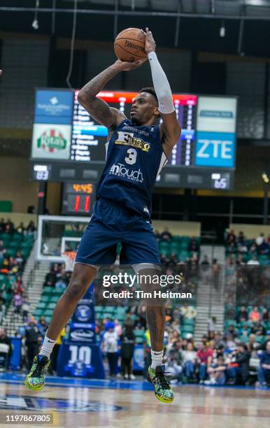 Antonius Cleveland of the Texas Legends shoots the ball during the fourth quarter against the Northern Arizona Suns on January 31, 2020 at Comerica...