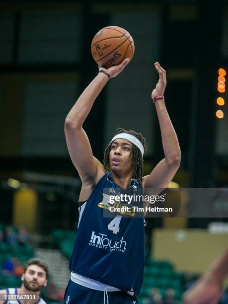 Moses Brown of the Texas Legends shoots a free throw during the fourth quarter against the Northern Arizona Suns on January 31, 2020 at Comerica...