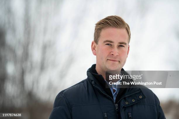 Peter Doocy, a Fox News reporter, stands for a portrait before a campaign event for former vice president Joe Biden at Jeno's Little Hungary in...
