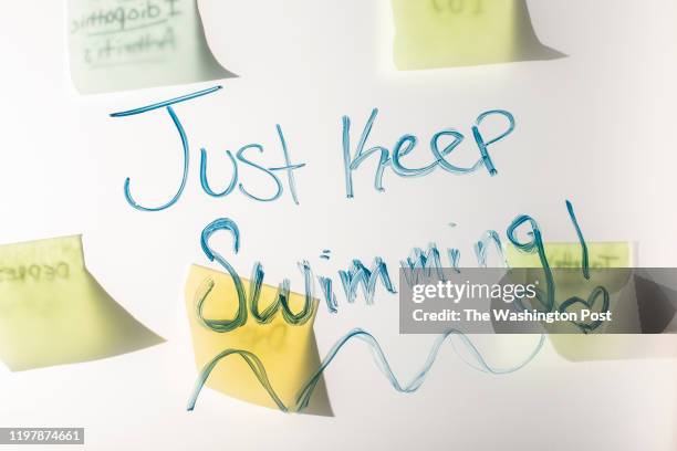 Words of support and encouragement written on a white board at the Student Accessibility Support Center at Stony Brook University in Stony Brook,...