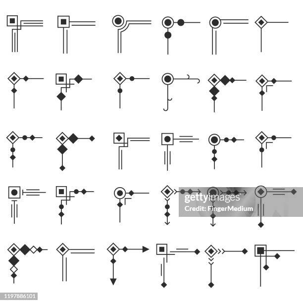 stockillustraties, clipart, cartoons en iconen met lijn pictogrammen voor hoek randen instellen - filigree