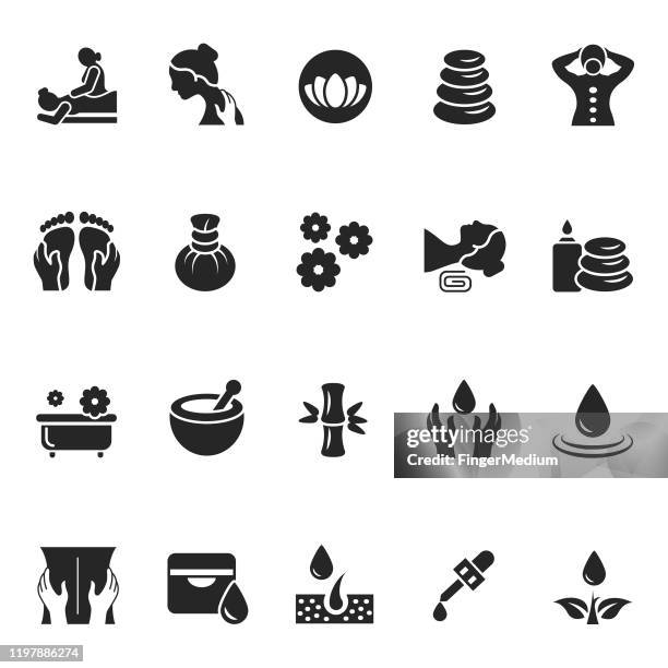 spa icon set - ayurveda stock illustrations