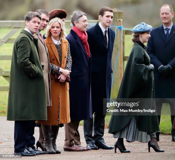 David Jardine-Paterson , David Cholmondeley, Marquess of Cholmondeley and Emilia Jardine-Paterson attend Sunday service at the Church of St Mary...