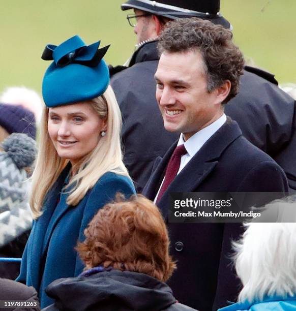 Lucy Lanigan-O'Keeffe and Thomas van Straubenzee attend Sunday service at the Church of St Mary Magdalene on the Sandringham estate on January 5,...