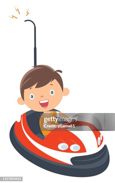 little boy riding a bumper car - speed bump stock illustrations