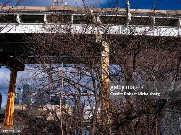 Trellised bridge of Interstate 495 Long Island Expressway crosses the Dutch Kills waterway in Long Island City, New York, January 5, 2020. The Dutch...