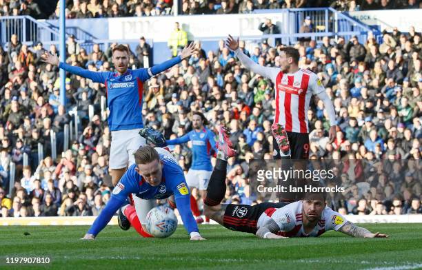 Chris Maguire of Sunderland is brought down and appeals for a penalty during the Sky Bet League One match between Portsmouth and Sunderland at...