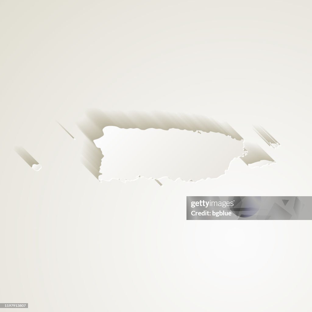 Puerto Rico map with paper cut effect on blank background