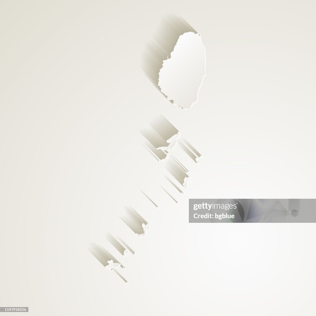 Saint Vincent and the Grenadines map with paper cut effect on blank background