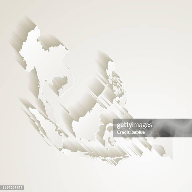 southeast asia map with paper cut effect on blank background - fancy gold border stock illustrations