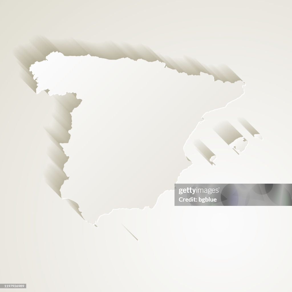 Spain map with paper cut effect on blank background
