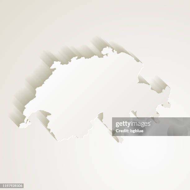 schweiz-karte mit papierschnitteffekt auf leerem hintergrund - switzerland map stock-grafiken, -clipart, -cartoons und -symbole