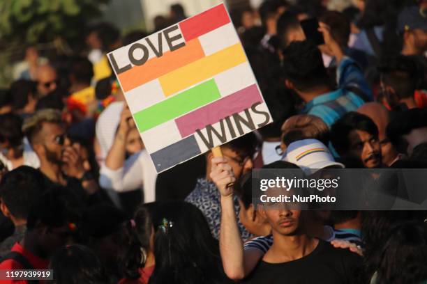 Supporter of the lesbian, gay, bisexual and transgender community holds a placard during the Equality March in Mumbai, India on 01 February 2020.