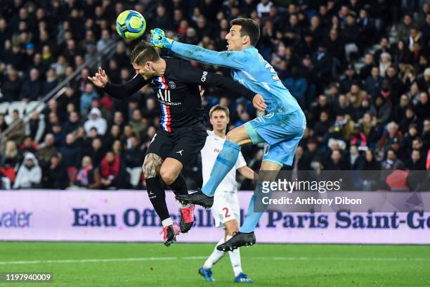 Mauro ICARDI of PSG and Matis CARVALHO of Montpellier during the Ligue 1 match between Paris and Montpellier at Parc des Princes on February 1, 2020...