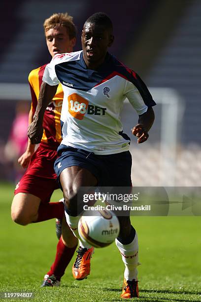 Tope Obadeyi of Bolton Wanderers in action during the pre season friendly match between Bradford City and Bolton Wanderers at Coral Windows Stadium,...