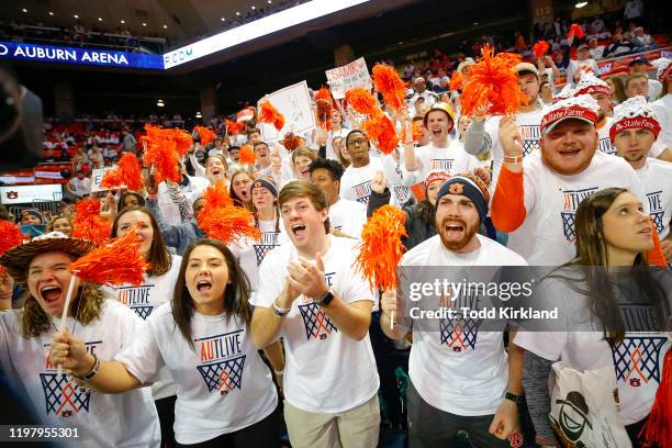 Auburn Tigers fans get fired up prior to the game against the Kentucky Wildcats at Auburn Arena on February 1, 2020 in Auburn, Alabama.