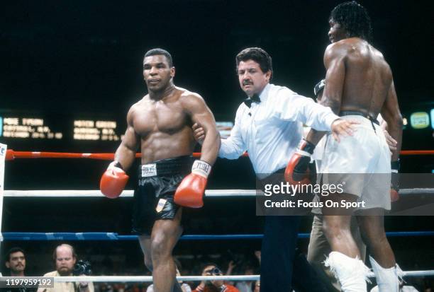 Mike Tyson and Mitch Green fight during a Heavyweight match on May 20, 1986 at Madison Square Garden in the Manhattan borough of New York City. Tyson...