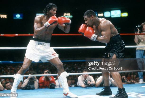 Mike Tyson and Mitch Green fight during a Heavyweight match on May 20, 1986 at Madison Square Garden in the Manhattan borough of New York City. Tyson...