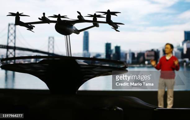 Model of the S-A1 urban air taxi concept is displayed during a Hyundai press event for CES 2020 at the Mandalay Bay Convention Center on January 6,...