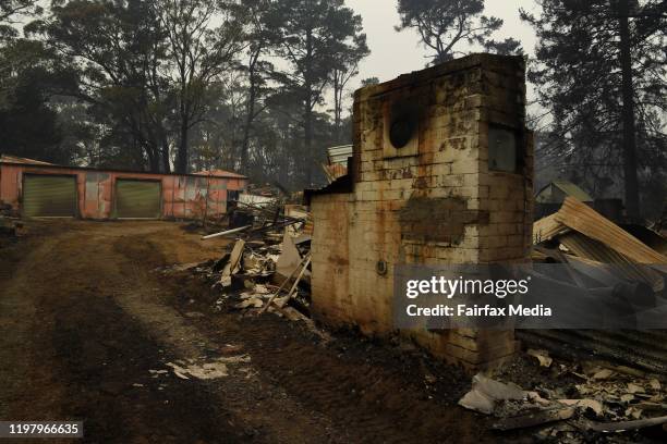 Houses are destroyed in the township of Wingello after a bushfire swept through the NSW Southern Highlands, January 6, 2020.