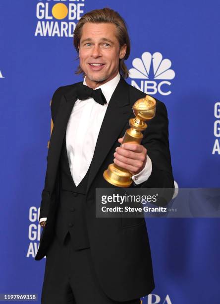 Brad Pitt poses in the press room at the 77th Annual Golden Globe Awards at The Beverly Hilton Hotel on January 05, 2020 in Beverly Hills, California.