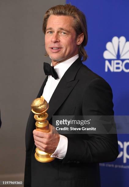 Brad Pitt poses in the press room at the 77th Annual Golden Globe Awards at The Beverly Hilton Hotel on January 05, 2020 in Beverly Hills, California.