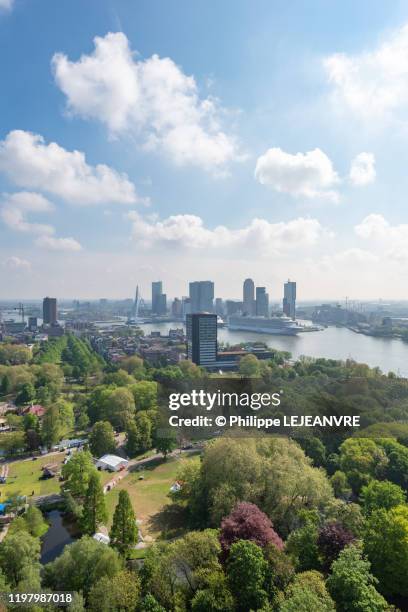 rotterdam skyline aerial view in the netherlands - rotterdam holland photos et images de collection