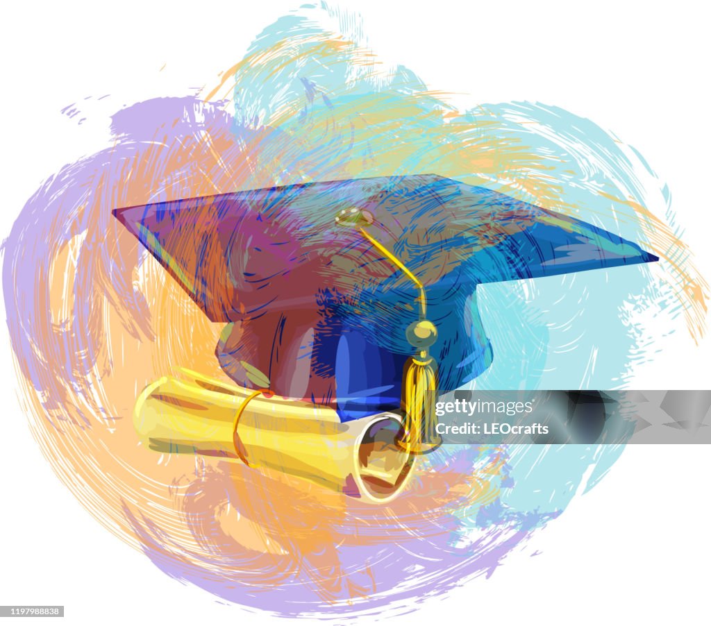 Convocation Cap And Certificate Drawing High-Res Vector Graphic - Getty ...