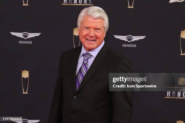 Former Dallas Cowboys head coach and NFL Hall of Famer Jimmie Johnson poses on the Red Carpet poses prior to the NFL Honors on February 1, 2020 at...