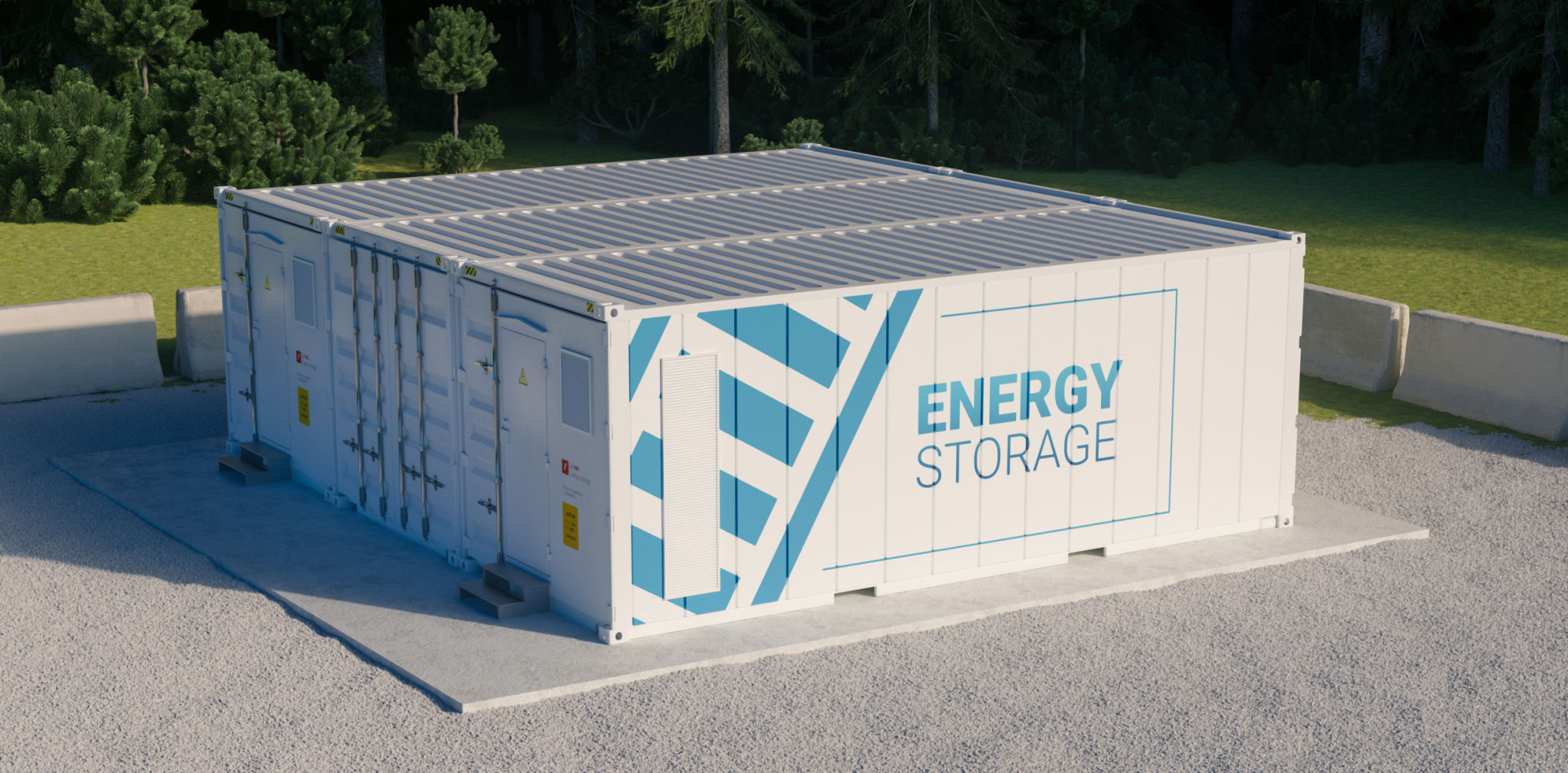 Concept of energy storage unit consisting of multiple conected containers with batteries. 3d rednering. Concept of energy storage unit consisting of multiple conected containers with batteries. 3d rednering.