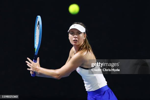 Maria Sharapova of Russia plays a forehand in her match against Jennifer Brady of the United States during day two of the 2020 Brisbane International...