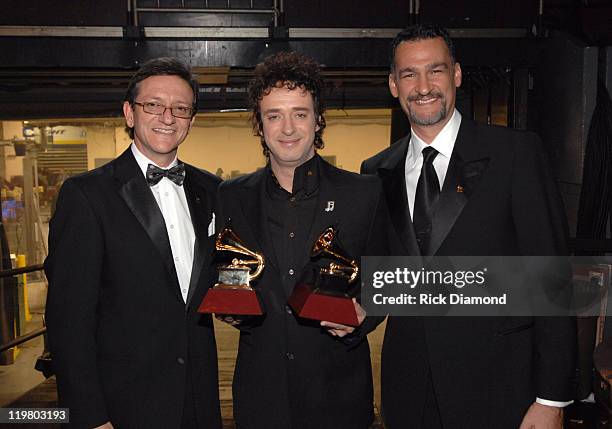 Gabriel Abaroa, President of the Latin Recording Academy, Gustavo Cerati, winner Best Rock Song for "Crimen", and Kike Santander, Chairman of the...