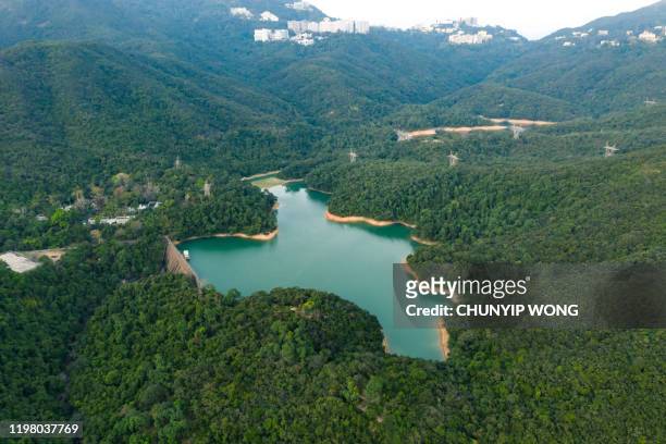 drone view of hong kong reservoir - aberdeen stock pictures, royalty-free photos & images