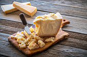 Parmesan Reggiano cheese on cutting board