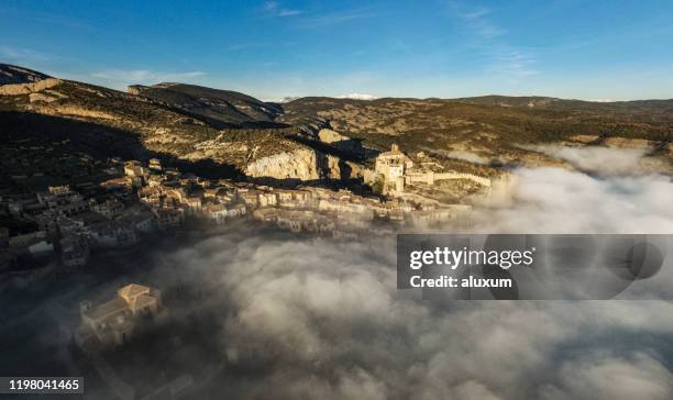 alquezar village in huesca spain aerial view - aragon stock pictures, royalty-free photos & images