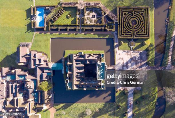 The maze at Hever Castle basks in the late winter sunshine on March 8, 2019 in Hever, United Kingdom. Hever is set in the glorious Kent countryside...