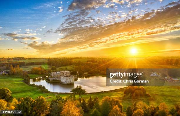 The sun sets behind Leeds Castle in Kent on November 03, 2018 in Broomfield, United Kingdom.