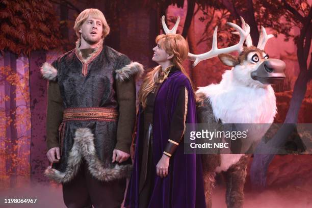 Watt" Episode 1779 -- Pictured: Host JJ Watt as Kristoff and Cecily Strong as Anna during the "Frozen 2" sketch on Saturday, February 1, 2020 --