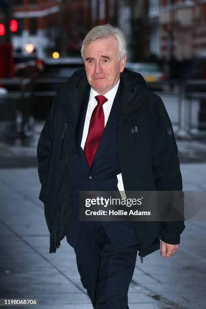 Shadow Chancellor of the Exchequer John McDonnell arrives to appear on the Andrew Marr Show at BBC Television Centre on February 2, 2020 in London,...