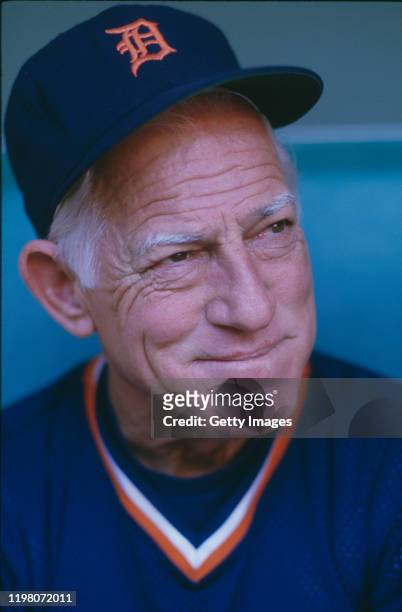 Portrait of Sparky Anderson, Manager of the Detroit Tigers during before the start of Game 1 of the Major League Baseball World Series game against...