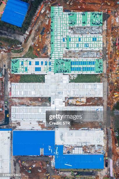 This aerial photo taken on February 2, 2020 shows the Huoshenshan hospital, which means "Fire God Mountain", after handed over to China's army in...