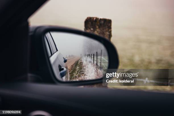 driving in alsace countryside , view in wing mirror - side mirror stock pictures, royalty-free photos & images