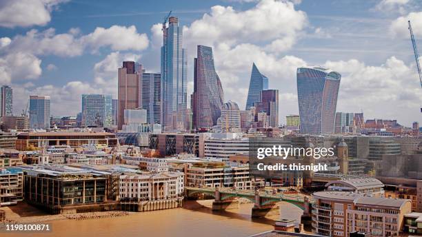 thames river, church, aerial view, business, district, downtown - city of london stock pictures, royalty-free photos & images